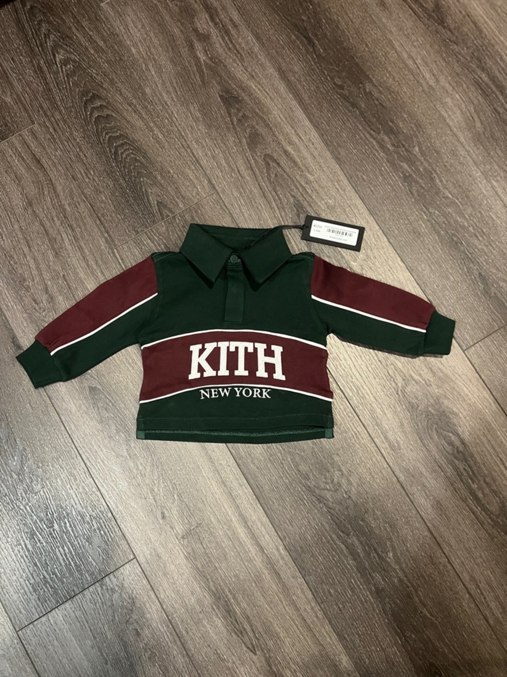 Kith Kids Green & Burgundy Colorblock Rugby Polo